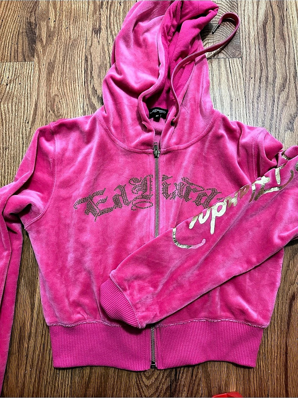 Pink Velour Zip Hoodie